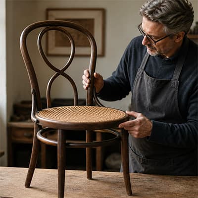 Реставрация гнутой мебели Тонет: соединения, плетение и маркировка