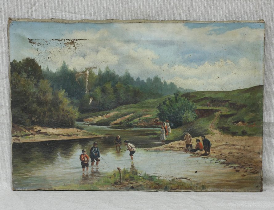 Картина 19 века - Дети на реке