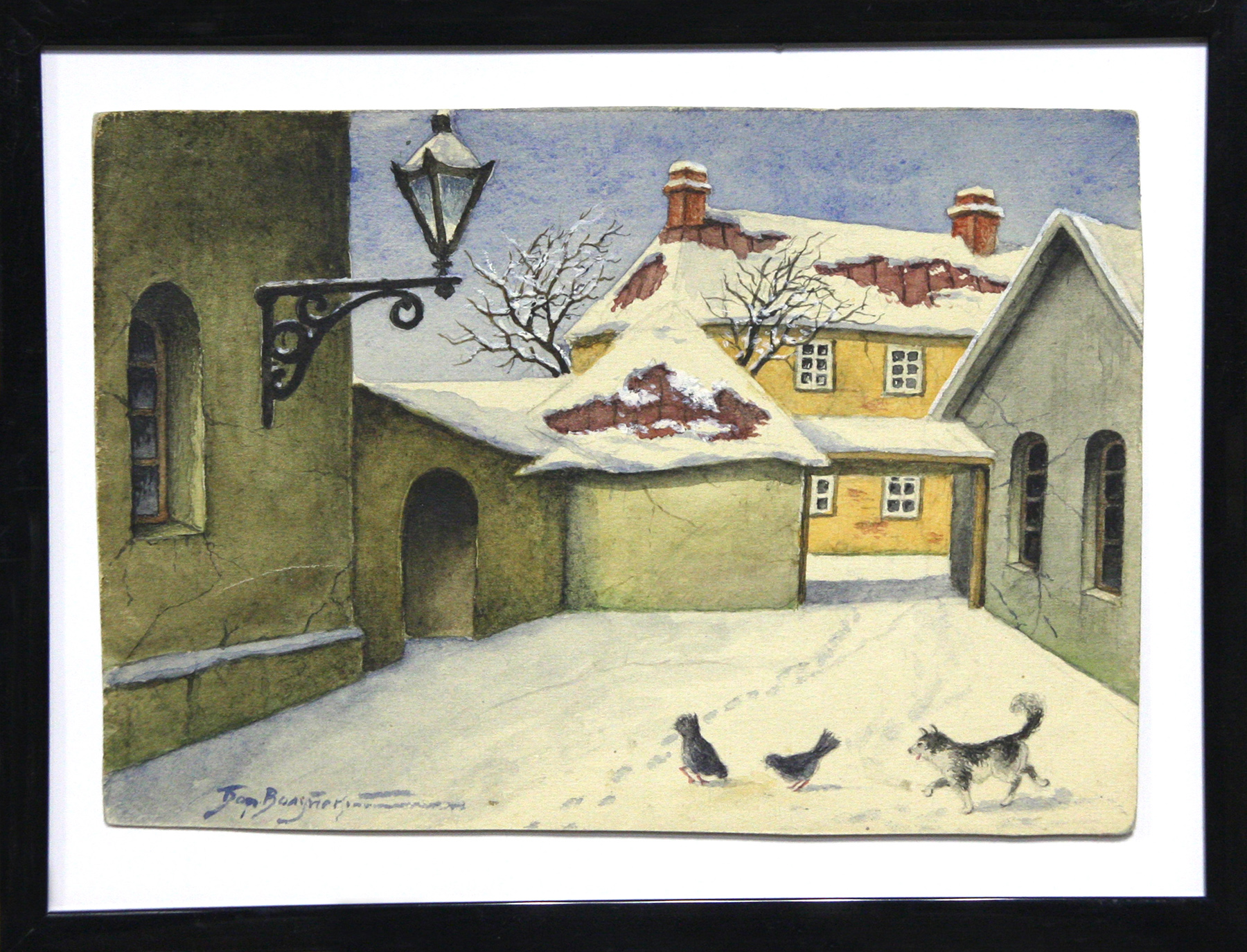 Акварель Зимний дворик