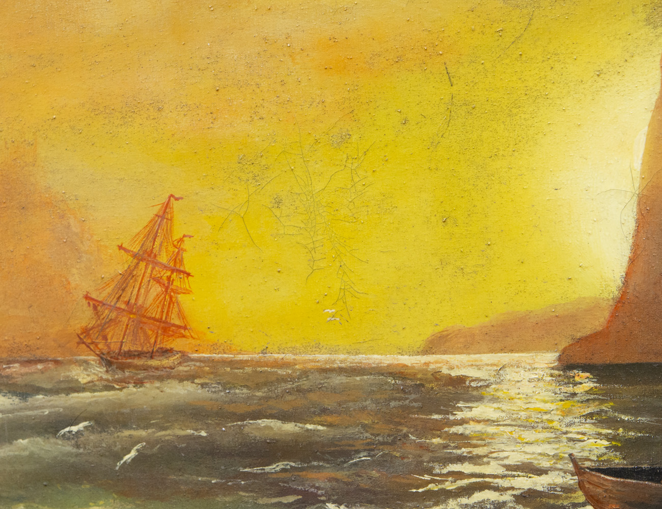 Старинная картина с морским пейзажем