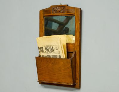 Дубовая газетница с зеркалом, модерн