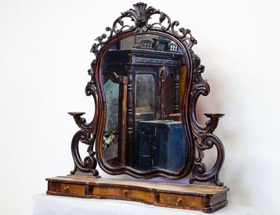 Антикварное зеркало-псише с резьбой, 19 век