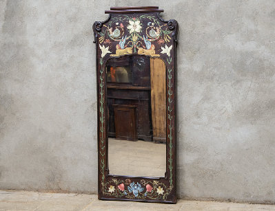 Антикварное ростовое зеркало с росписью