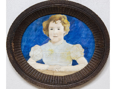 Старинная акварель - Девочка на голубом фоне 