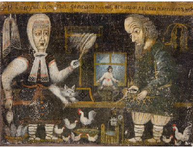 Старинная картина в лубочном стиле