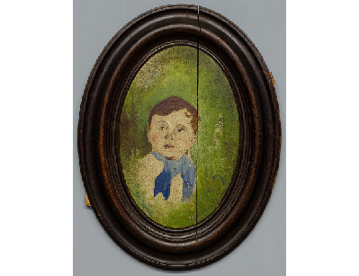 Старинная картина на дереве - Портрет мальчика
