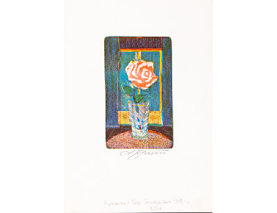 Старинная литография с розой