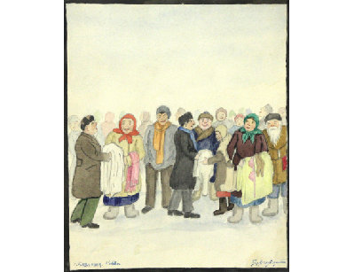 Акварель Рынок, г. Павловск, 1966г