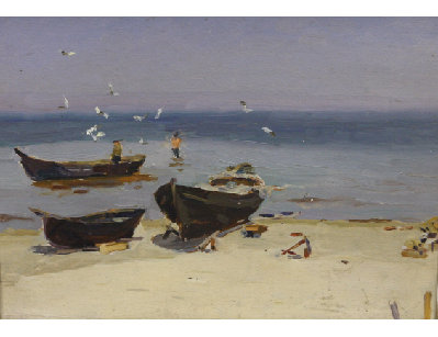 Старинная картина Лодки