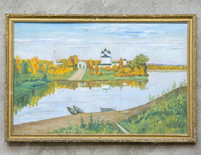 Старинная картина с пейзажем