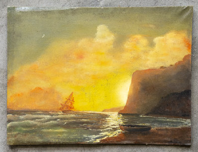 Старинная картина с морским пейзажем