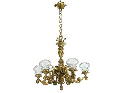 Антикварная бронзовая люстра с путти